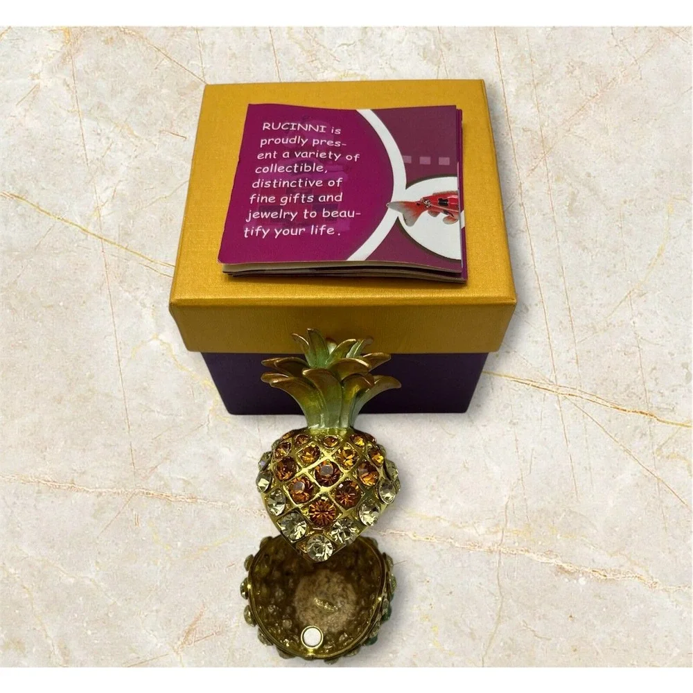 Rucinni Pineapple Trinket Jewelry Box Swarovski & Austria Crystals Enamel Hinged